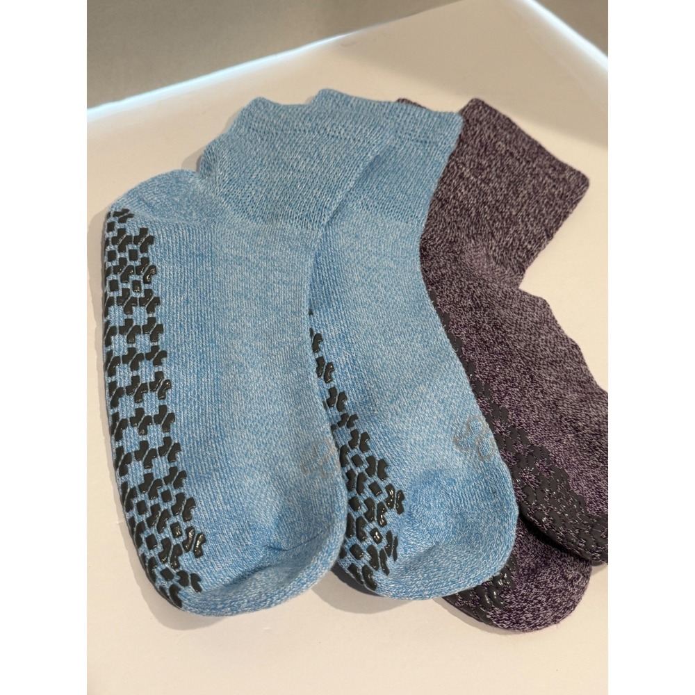 NEW Doctors Select Diabetic Socks with Grips 2 Pair Blue Purple 1/4 Height Ankle